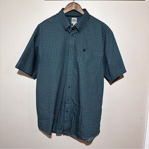 CINCH - Western Short Sleeve Western Shirt - Size: L Green with Hexagon pattern